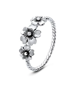 Cherry Blossoms with Oxidixed Silver Ring NSR-3209